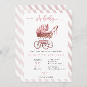 Invitación Oh Baby Pink Stroller Pram Chica Baby Shower