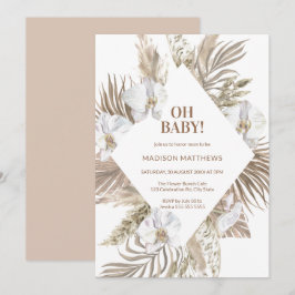 Invitación Oh Baby Pink & Tan Boho Floral Baby Shower