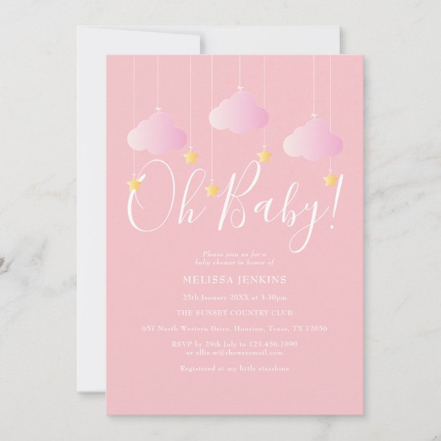 Invitación Oh Baby Pink Twinkle Twinkle Baby Shower/Sprinkle (Anverso)