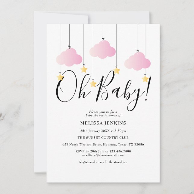 Invitación Oh Baby Pink Twinkle Twinkle Baby Shower Sprinkle (Anverso)