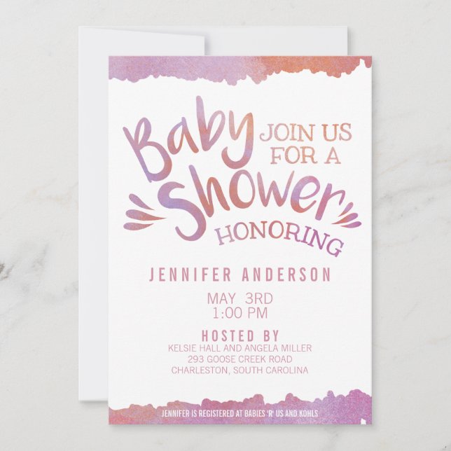 Invitación Oh Baby Pink Watercolor Baby Shower (Anverso)