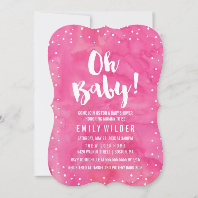 Invitación Oh Baby Pink Watercolor Baby Shower (Anverso)