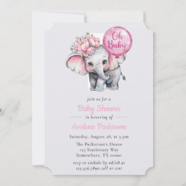 Invitación Oh Baby Pintado Elephant Chica Floral Baby Shower