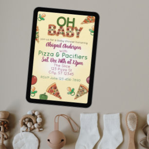 Invitación Oh Baby, Pizza & Pacifiers Baby Shower en Español