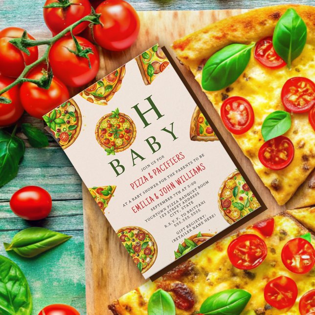 Invitación Oh Baby Pizza Tomates Olivia Green Baby Shower (Subido por el creador)
