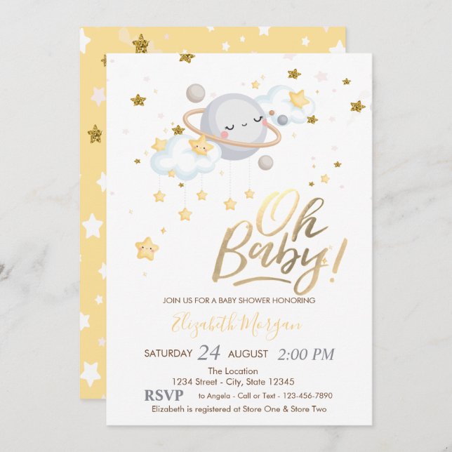 Invitación Oh Baby Planet Clouds Stars Baby Shower (Anverso / Reverso)