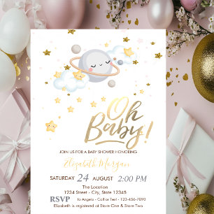 Invitación Oh Baby Planet Clouds Stars Baby Shower