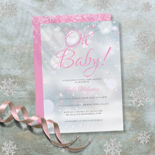 Invitación Oh Baby Primeras Copos de Nieve Rosa Baby Shower
