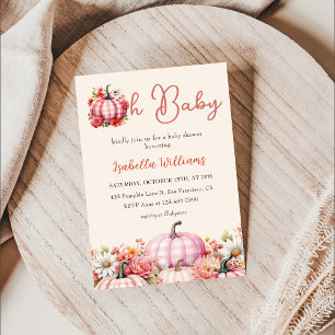Invitación Oh Baby Pumpkin Fall Floral Rosa Baby Shower