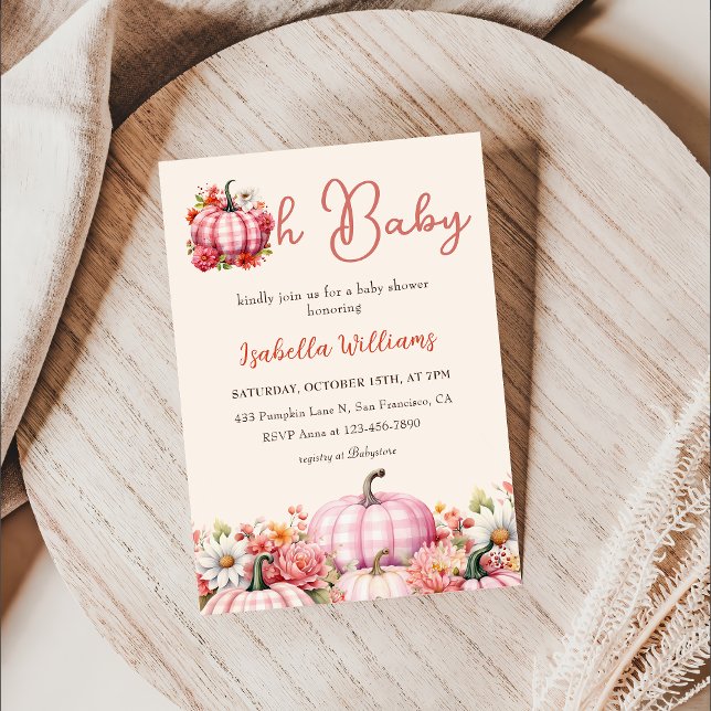 Invitación Oh Baby Pumpkin Fall Floral Rosa Baby Shower (Subido por el creador)
