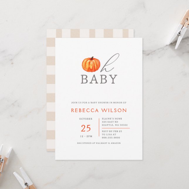 Invitación Oh Baby Pumpkin Género Neutral Baby Shower (Anverso/Reverso In Situ)