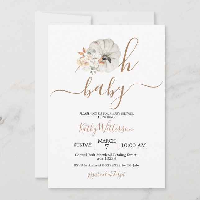 Invitación Oh Baby Pumpkin Rustic Floral Baby Shower (Anverso)