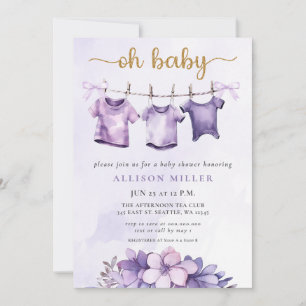 Invitación Oh Baby Purple Baby Clothesline Chica Baby Shower