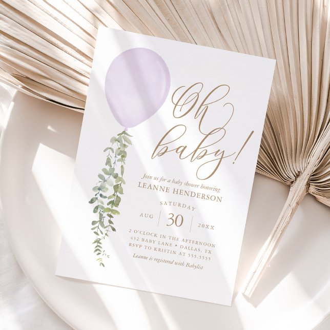 Invitación Oh Baby Purple Balloon Eucalyptus Baby Shower (Subido por el creador)