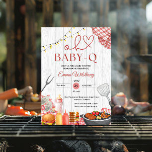 Invitación Oh Baby-Q Chica de Baby Shower Rustic BBQ