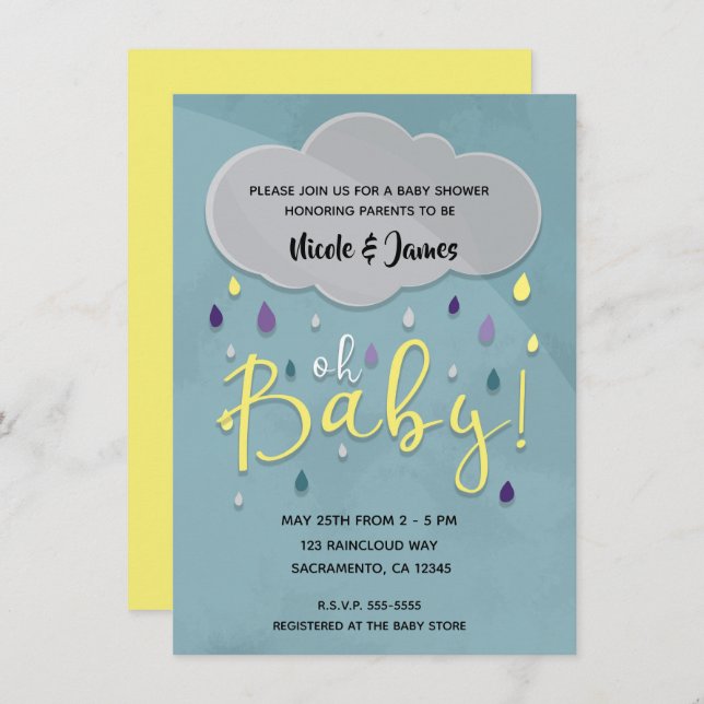 Invitación Oh Baby Rain Shower Cloud Weather Unisex Sprinkle (Anverso / Reverso)
