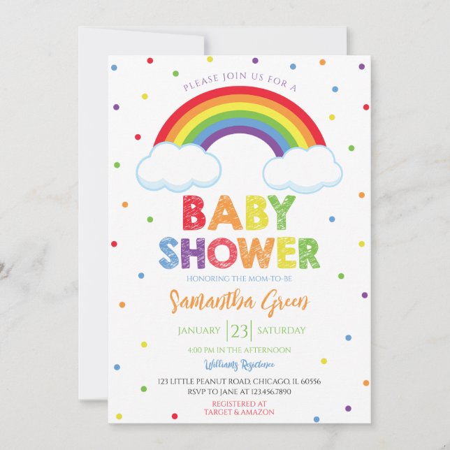 Invitación Oh Baby Rainbow Baby Shower (Anverso)