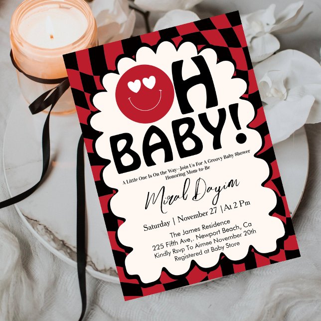 Invitación Oh Baby! Retro Groovy Happy Face Baby Shower  (Subido por el creador)