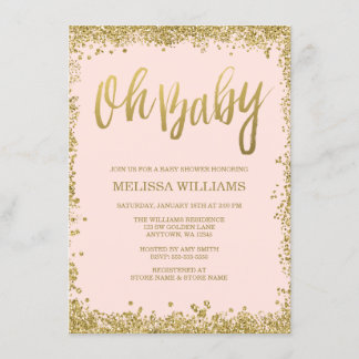 Invitación Oh Baby Rubor Pink Gold Purpurina Baby Shower