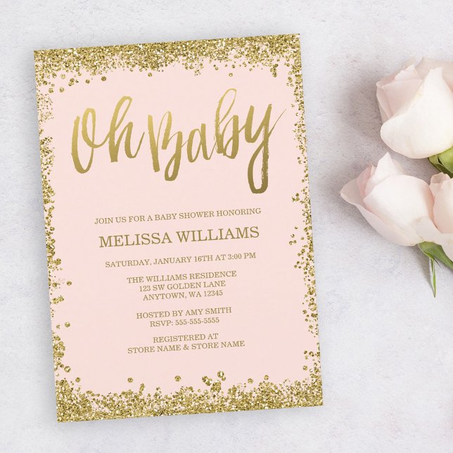 Invitación Oh Baby Rubor Pink Gold Purpurina Baby Shower (Subido por el creador)