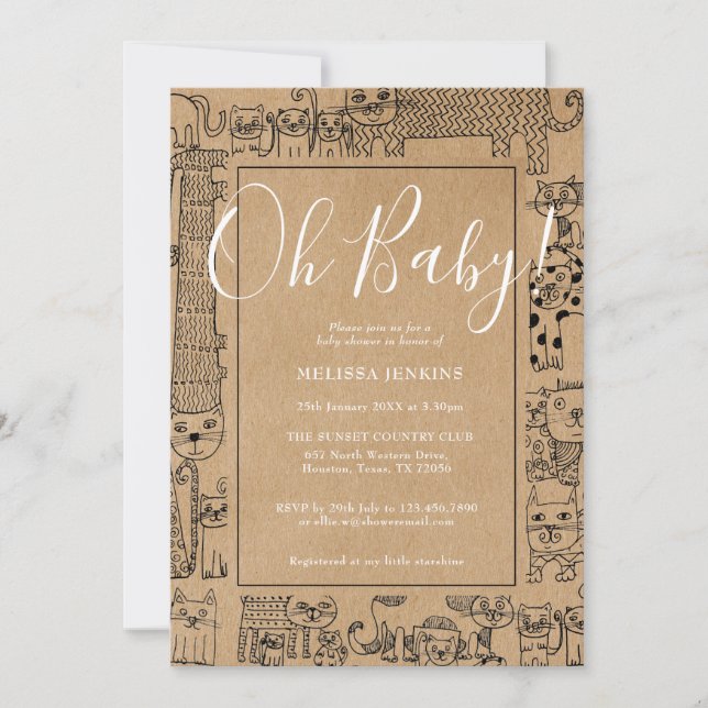 Invitación Oh Baby Rustic Cats Baby Shower (Anverso)