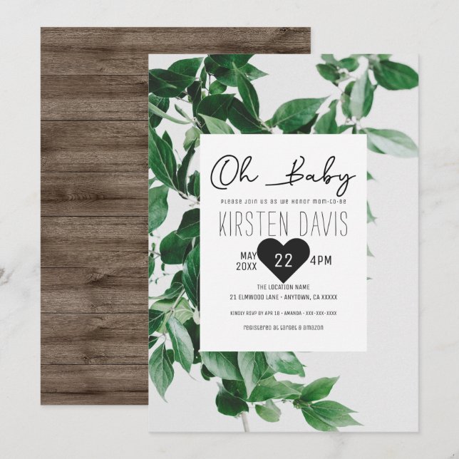 Invitación Oh Baby Rustic Country Greenery Baby Shower (Anverso / Reverso)
