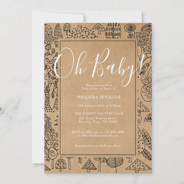 Invitación Oh Baby Rustic Country Trees Baby Shower (Anverso)