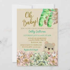 Invitación Oh Baby Rustic Greenery Teddy Bear Baby Shower