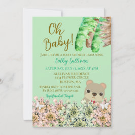 Invitación Oh Baby Rustic Greenery Teddy Bear Baby Shower