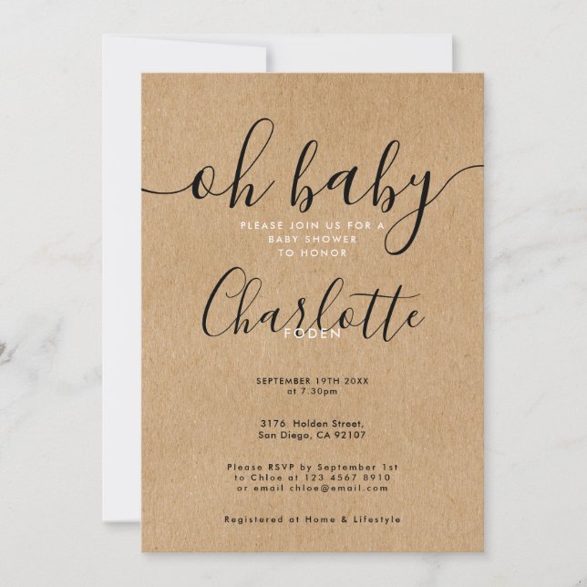 Invitación Oh Baby Rustic Kraft Baby Shower / Sprinkle