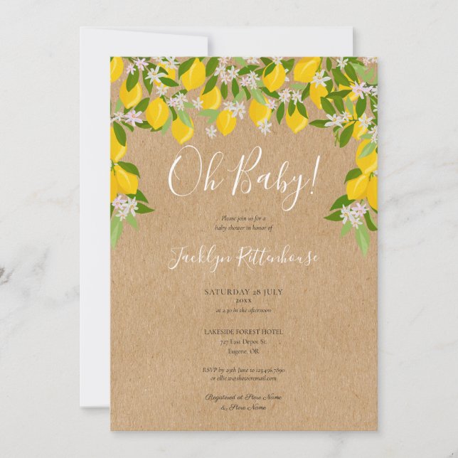Invitación Oh Baby Rustic Lemons Blossom GreenerenBaby Shower (Anverso)