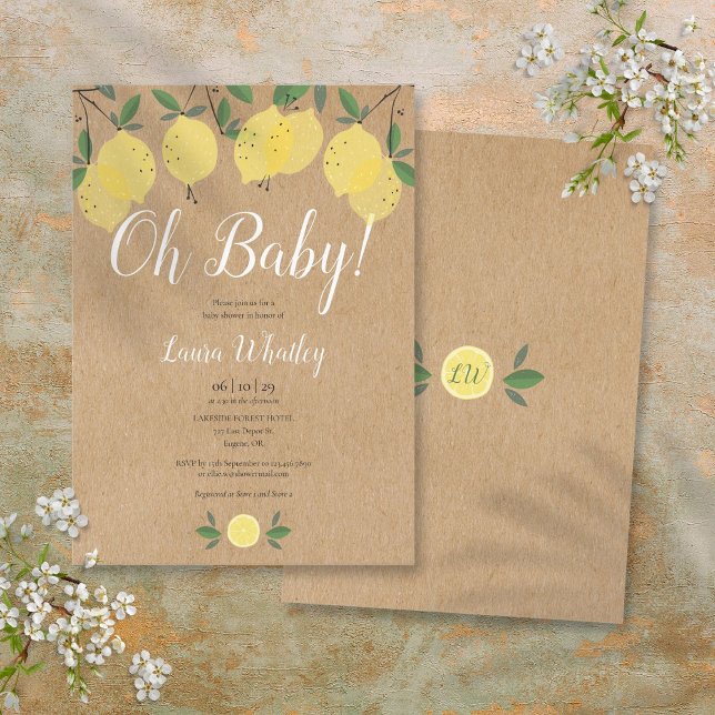 Invitación Oh Baby Rústico Boho Limones Baby Shower (Oh Baby Rustic Boho Lemons Baby Shower Invitation)