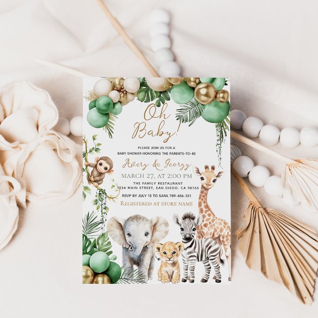 Invitación Oh Baby Safari Animal Jungle Green Baby Shower (Subido por el creador)