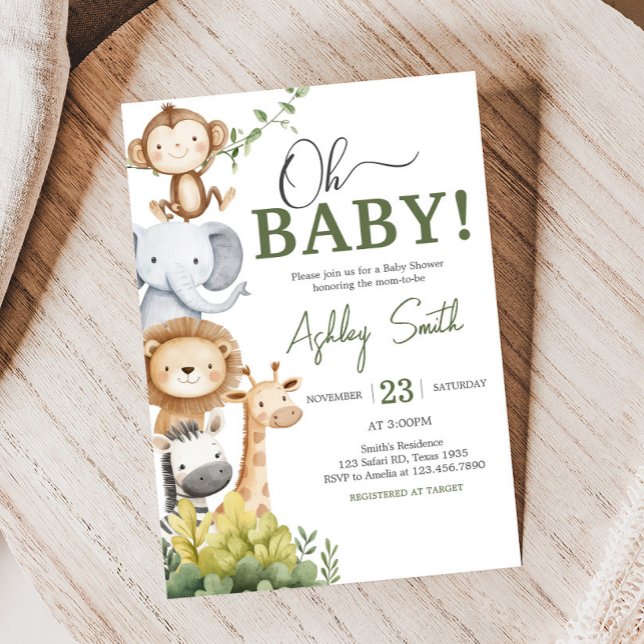 Invitación Oh Baby Safari Animals Baby Shower (Oh Baby Jungle Safari Animals Baby Shower Invitation
)