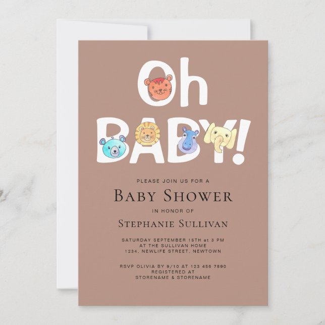 Invitación Oh Baby Safari Jungle Animals Baby Shower (Anverso)