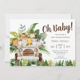 Invitación Oh Baby Safari Jungle Zoo Animals Boy Baby Shower
