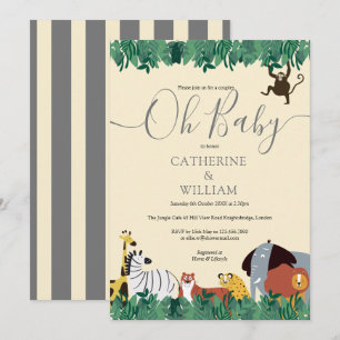 Invitación Oh Baby Safari Salvaje Animales Parejas Baby Showe