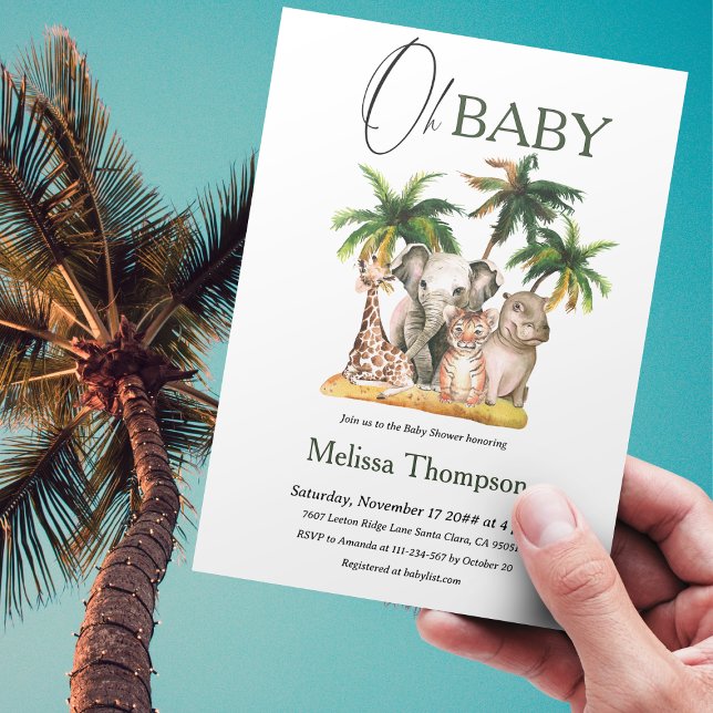 Invitación Oh Baby Safari Wild Animals Baby Shower tropical (Subido por el creador)