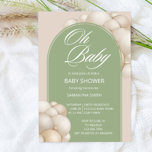 Invitación Oh baby sage baraja de globo beige simple minimali