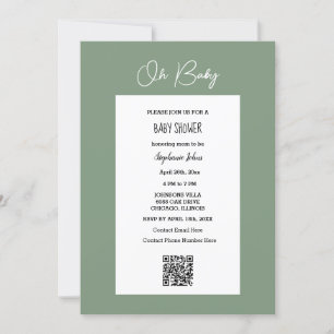 Invitación Oh Baby Sage Green Baby Shower QR Code Script