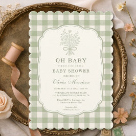 Invitación Oh Baby Sage Green Gingham Baby Shower