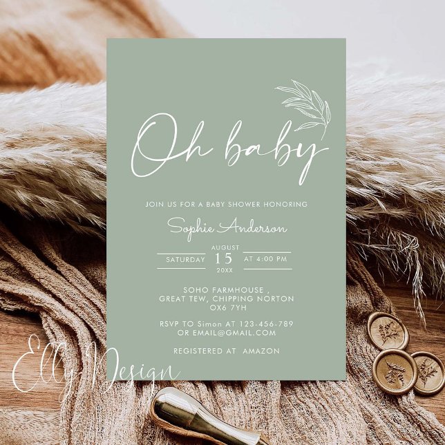 Invitación Oh Baby Sage Green Modern Baby Shower (Subido por el creador)
