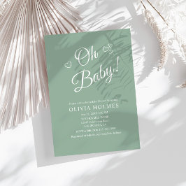 Invitación "Oh Baby" Sage Green Modern Baby Shower Minimalist