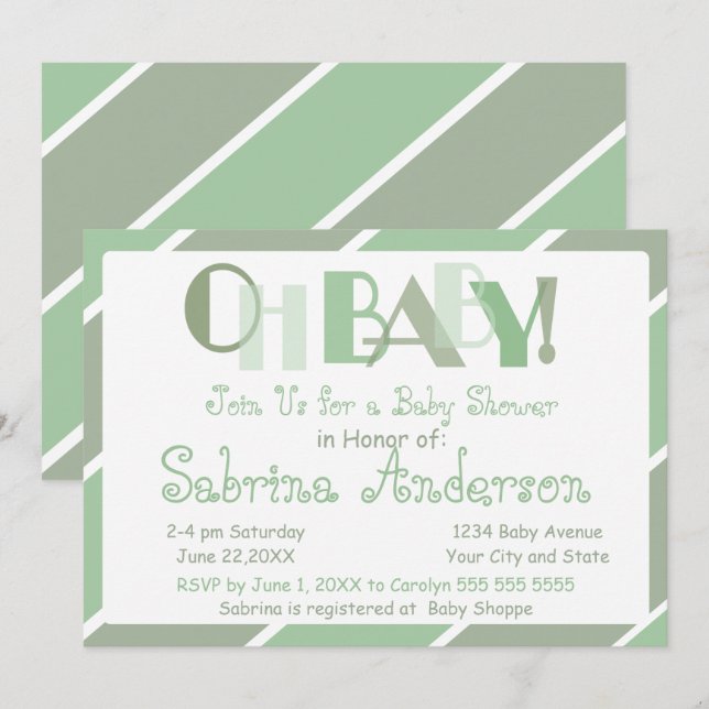 Invitación Oh Baby Sage Green Modern Whimsical Baby Shower (Anverso / Reverso)