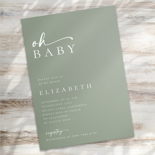 Invitación Oh Baby Sage Green Script Baby Shower (Subido por el creador)