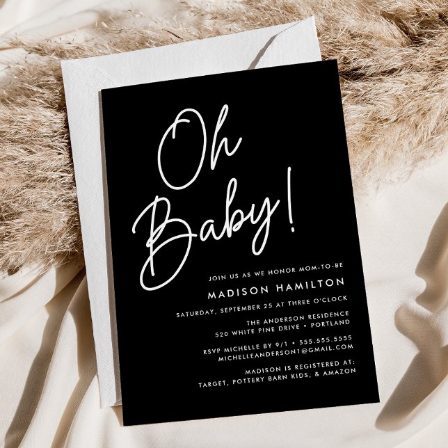 Invitación Oh Baby Script Black Minimalista Baby Shower (Subido por el creador)