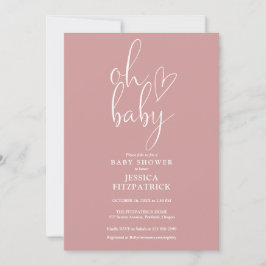Invitación Oh Baby Script Dusty Rosa Chica Rosa Baby Shower
