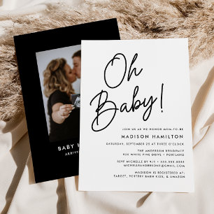 Invitación Oh Baby Script Minimalista Photo Baby Shower