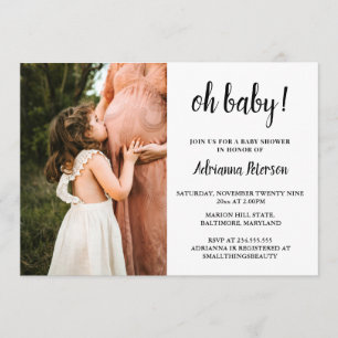 Invitación Oh Baby Script Rosa Baby Shower Photo Chevron