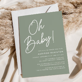 Invitación Oh Baby Script Sage Green Baby Shower Minimalista